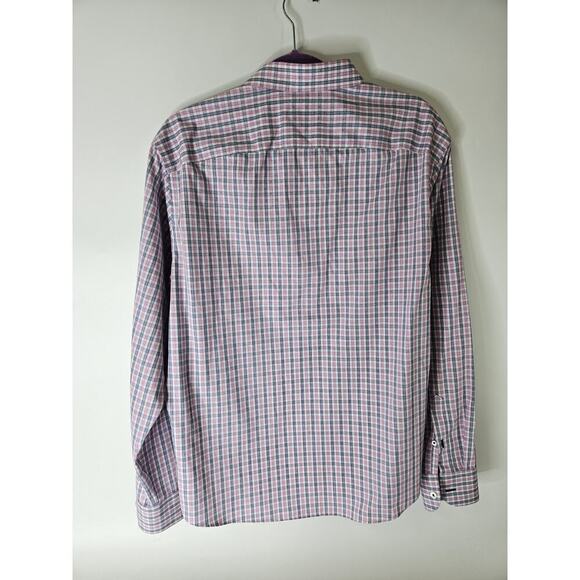 UNTUCKit Button Down Dress Shirt Blue Plaid Mens Size L Performance Pink Blue - Picture 2 of 5